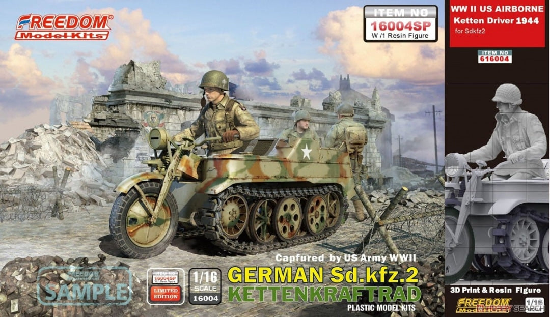 Freedom Model Kit 1/16 US WWII GERMAN Sd.kfz.2 Kettenkraftrad w/US Airborne Driver