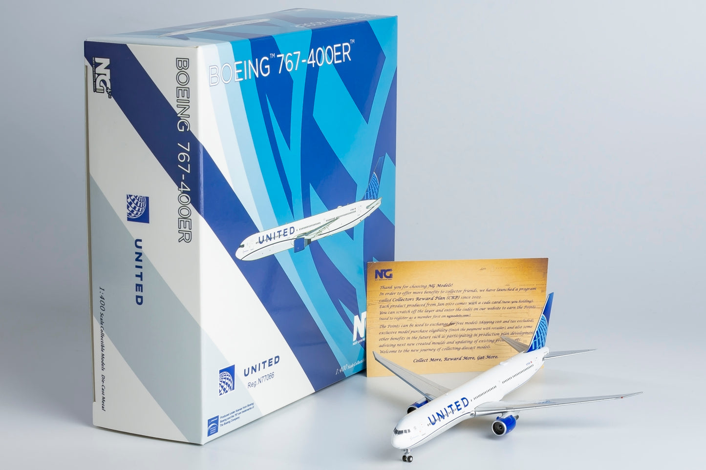 NG Models 1/400 United Airlines 767-400ER N77066 "Blue Evolution" livery CF6 engines New Mould