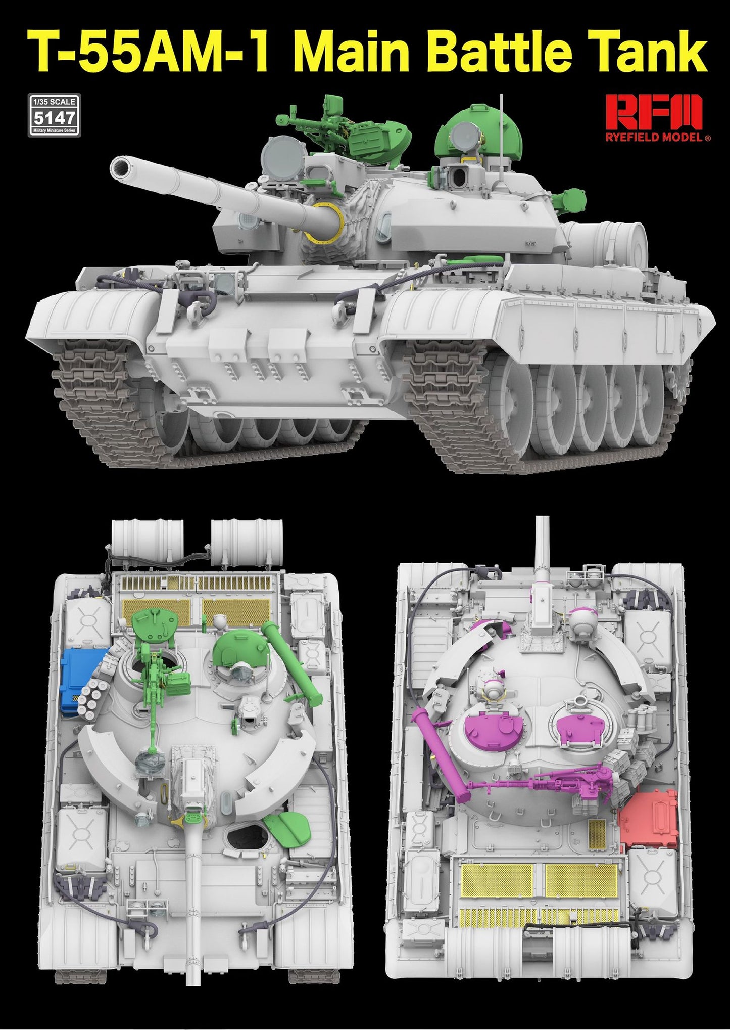 Rye Field 1/35 T-55AM-1 Main Battle Tank w/Workable tracks 5147