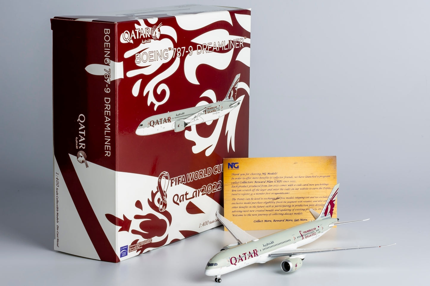 NG Models 1/400 Qatar Airways 787-9 Dreamliner A7-BHC with "FIFA World Cup Qatar 2022" sticker