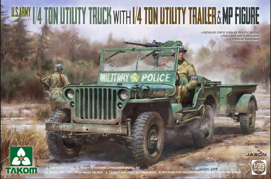 Takom 1/35 2126 U.S. Army 1/4 Ton Utility Truck w/ Utility Trailer & Figure