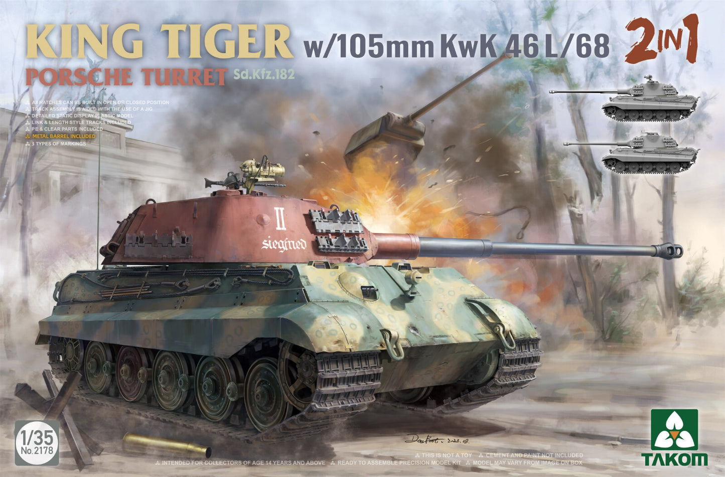 Takom 1/35 Sd.Kfz.182 King Tiger Porsche turret w/105m KwK 46 L/68 2 in 1