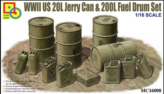 Classy Hobby 1/16 WWII US 20L Jerry Can & 200L Fuel Drum Set