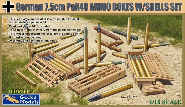 Gecko Models 1/16 German 7.5cm PAK 40 Ammo Boxes w/Shells Set