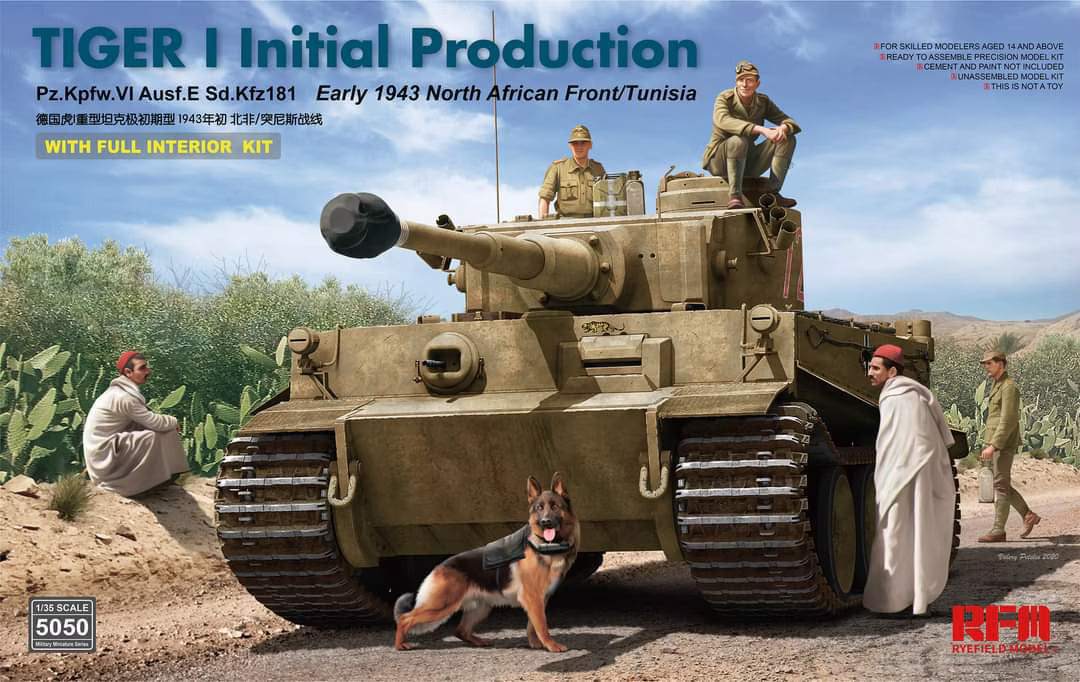 Rye Field 1/35 Tiger I Initial Production Early 1943 North African Front w/Full Interior 5050