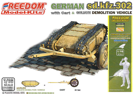 Freedom Model 1/16 Sd.kfz. 302 Goliath Demolition Vehicle with cart & German Soldier