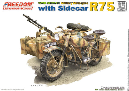 Freedom Model 1/16 R75 with Sidecar WWII German Motorcycle