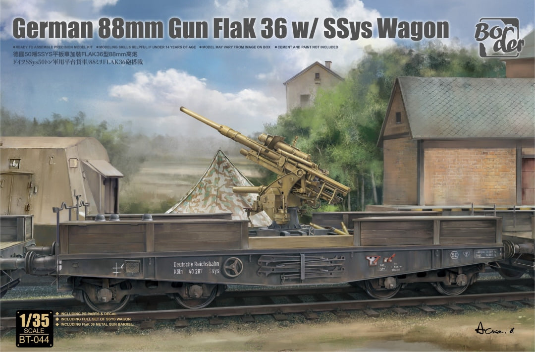 Border Model 1/35 German 88mm Gun Flak 36 w/SSys Wagon Model Kit