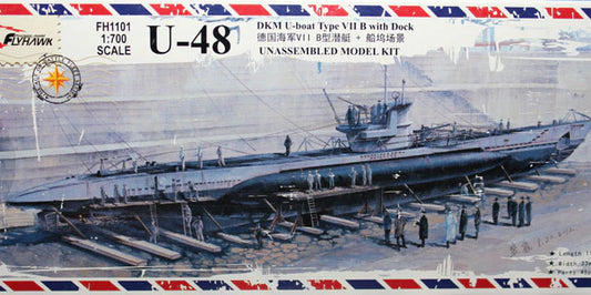 FlyHawk Model 1/700 U-48 DKM U-Boat Type VII B with dock