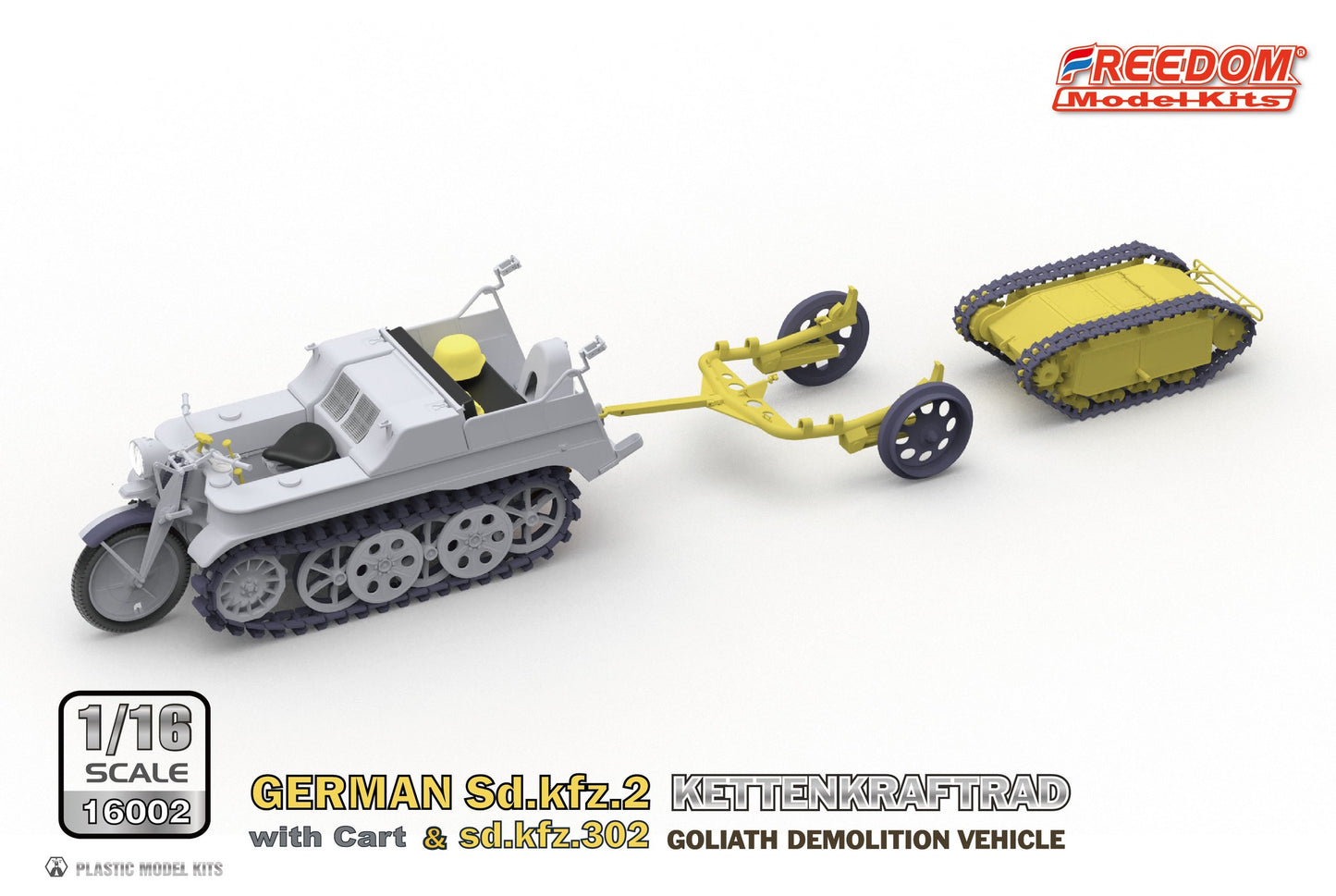 Freedom Model 1/16 German Sd.Kfz.2 Kettenkraftrad with Cart & Sdkfz 302 Goliath Vehicle