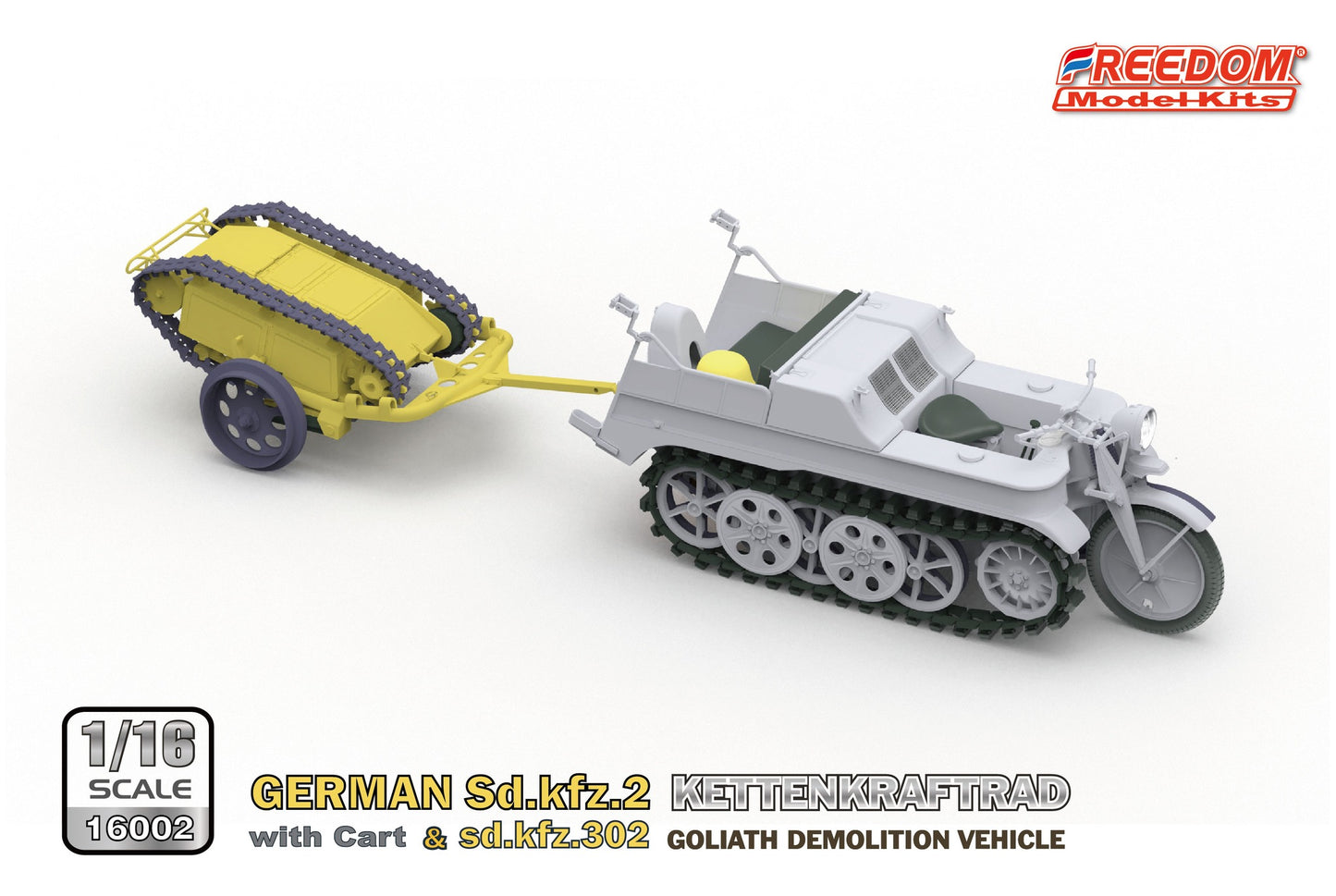Freedom Model 1/16 German Sd.Kfz.2 Kettenkraftrad with Cart & Sdkfz 302 Goliath Vehicle