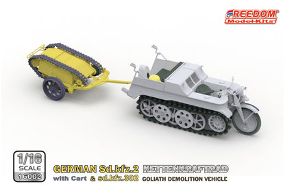 Freedom Model 1/16 German Sd.Kfz.2 Kettenkraftrad with Cart & Sdkfz 302 Goliath Vehicle
