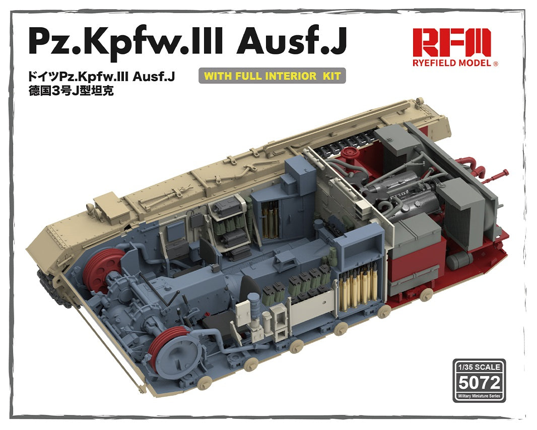 Rye Field 1/35 Pz.Kpfw.III Ausf. J w/Full Interior Kit 5072 Model Kit