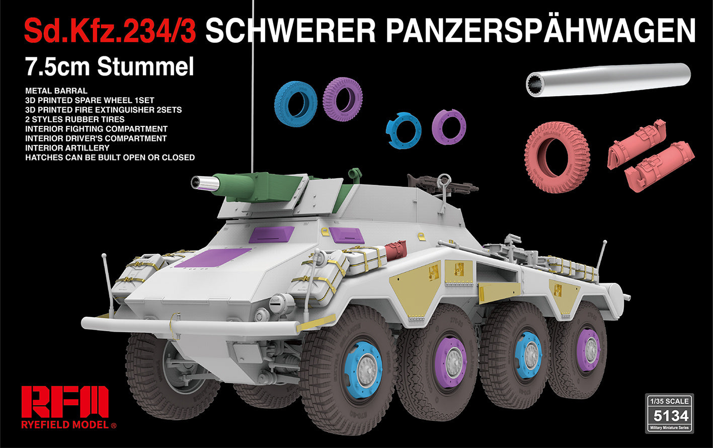 Rye Field Model 1/35 5134 Sd.Kfz. 234/3 Schwerer Panzerspähwagen 7.5cm Stummel