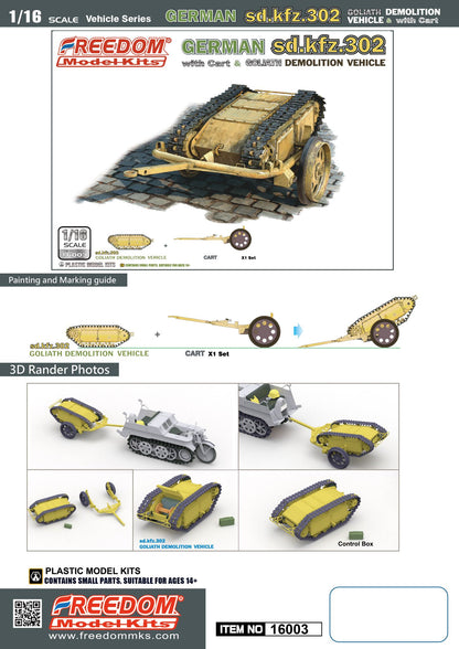 Freedom Model 1/16 Sd.kfz. 302 Goliath Demolition Vehicle w/ Cart Model Kit