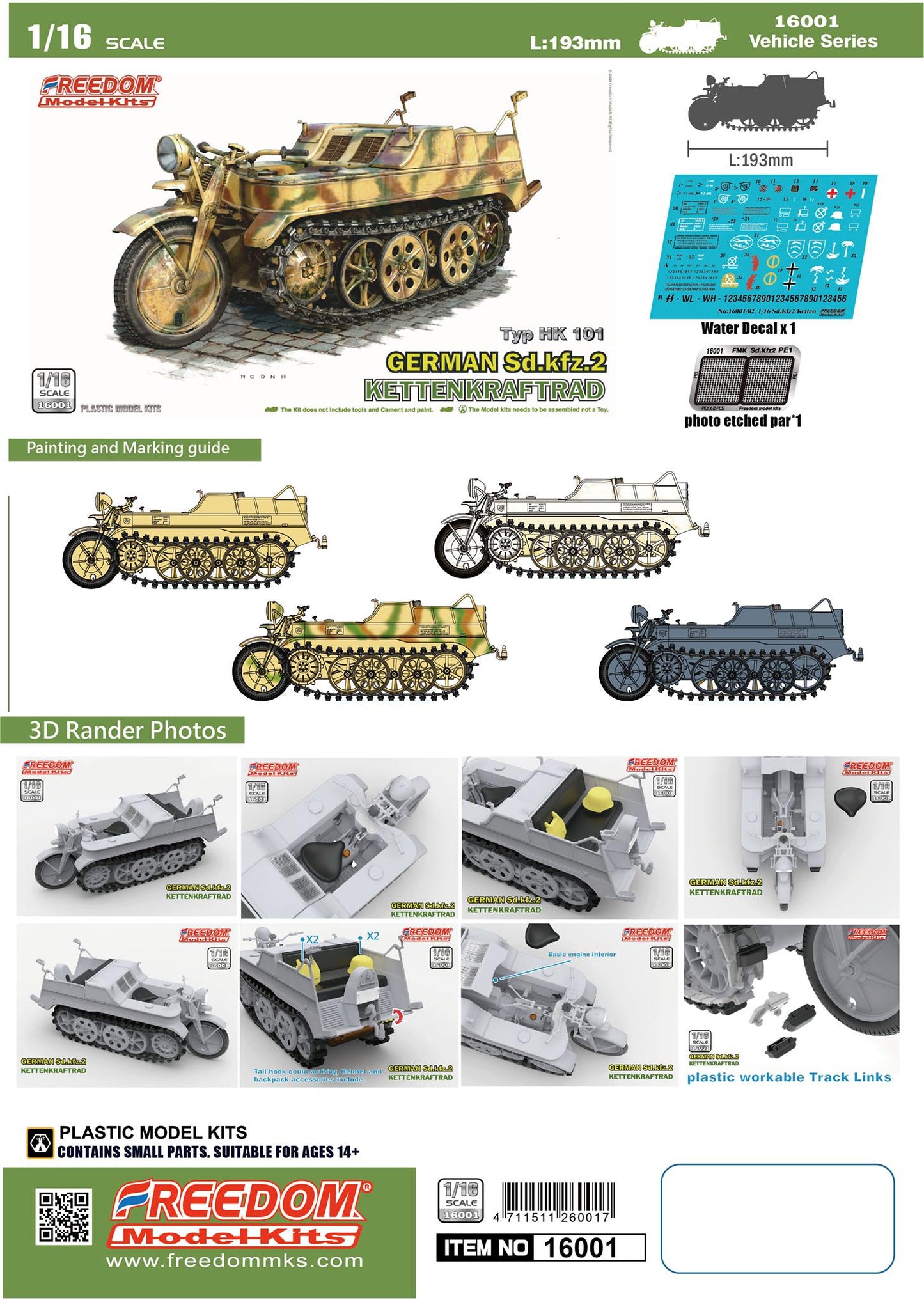 Freedom Model Kit 1/16 16001 WWII German Sdkfz 2 Kettenkraftrad Model Kit