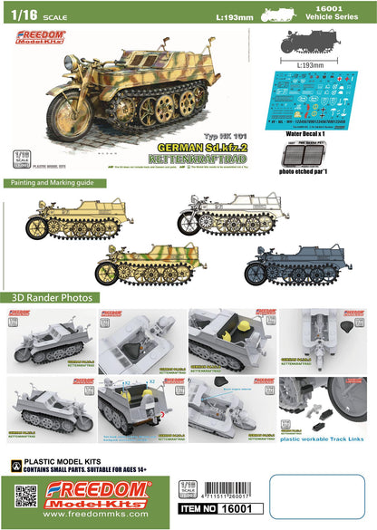 Freedom Model Kit 1/16 16001 WWII German Sdkfz 2 Kettenkraftrad Model Kit