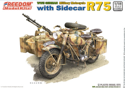 Freedom Model 1/16 R75 with Sidecar WWII German Motorcycle & Rider Figure