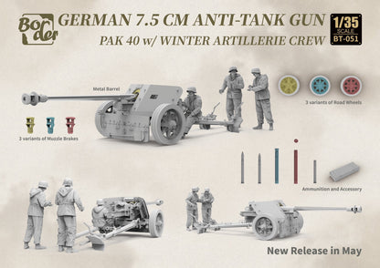 Border Model 1/35 German 7.5cm Anti-Tank Gun PaK 40 w/Winter Artillery Crew BT-051