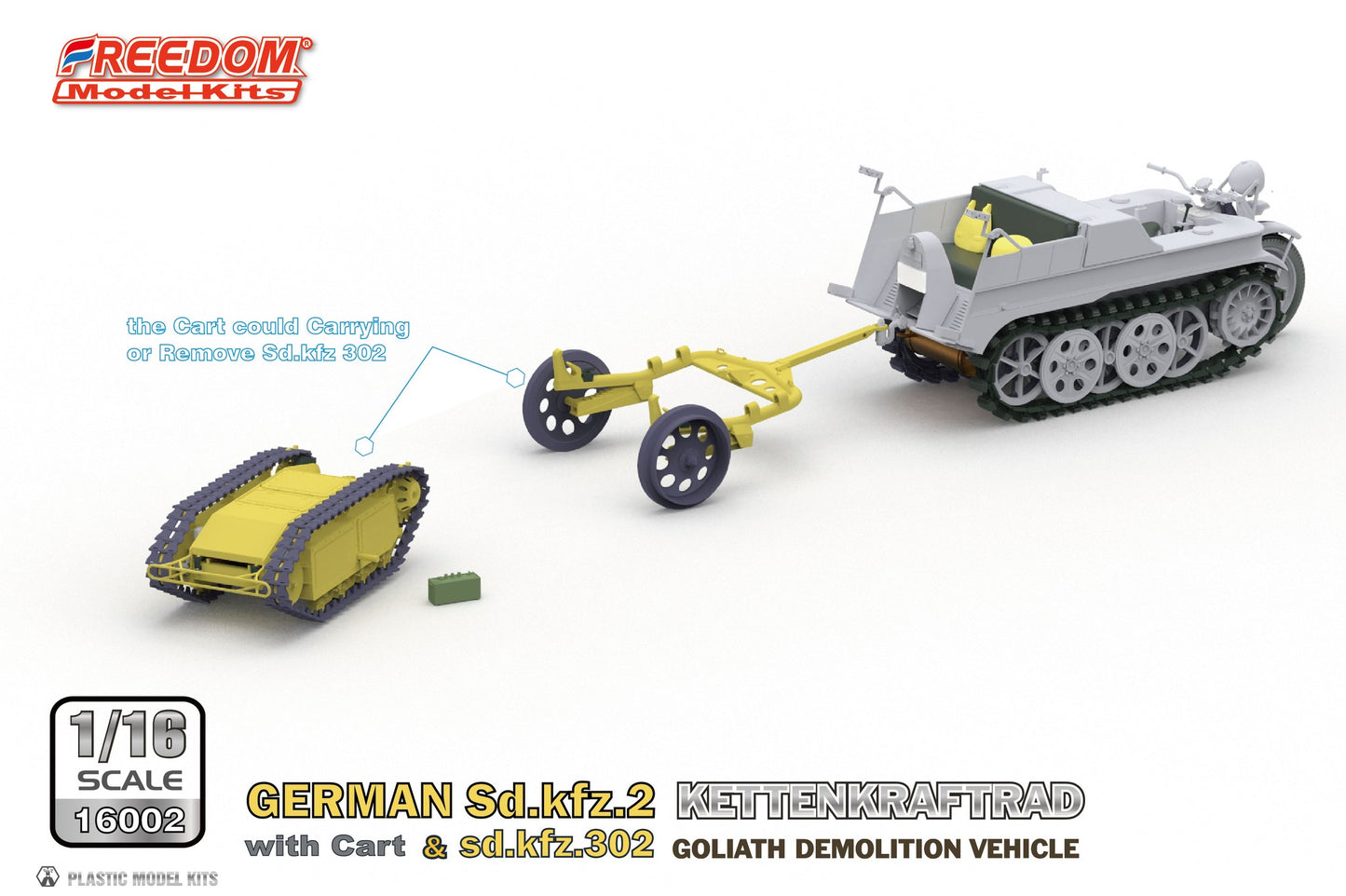 Freedom Model 1/16 German Sd.Kfz.2 Kettenkraftrad with Cart & Sdkfz 302 Goliath Vehicle