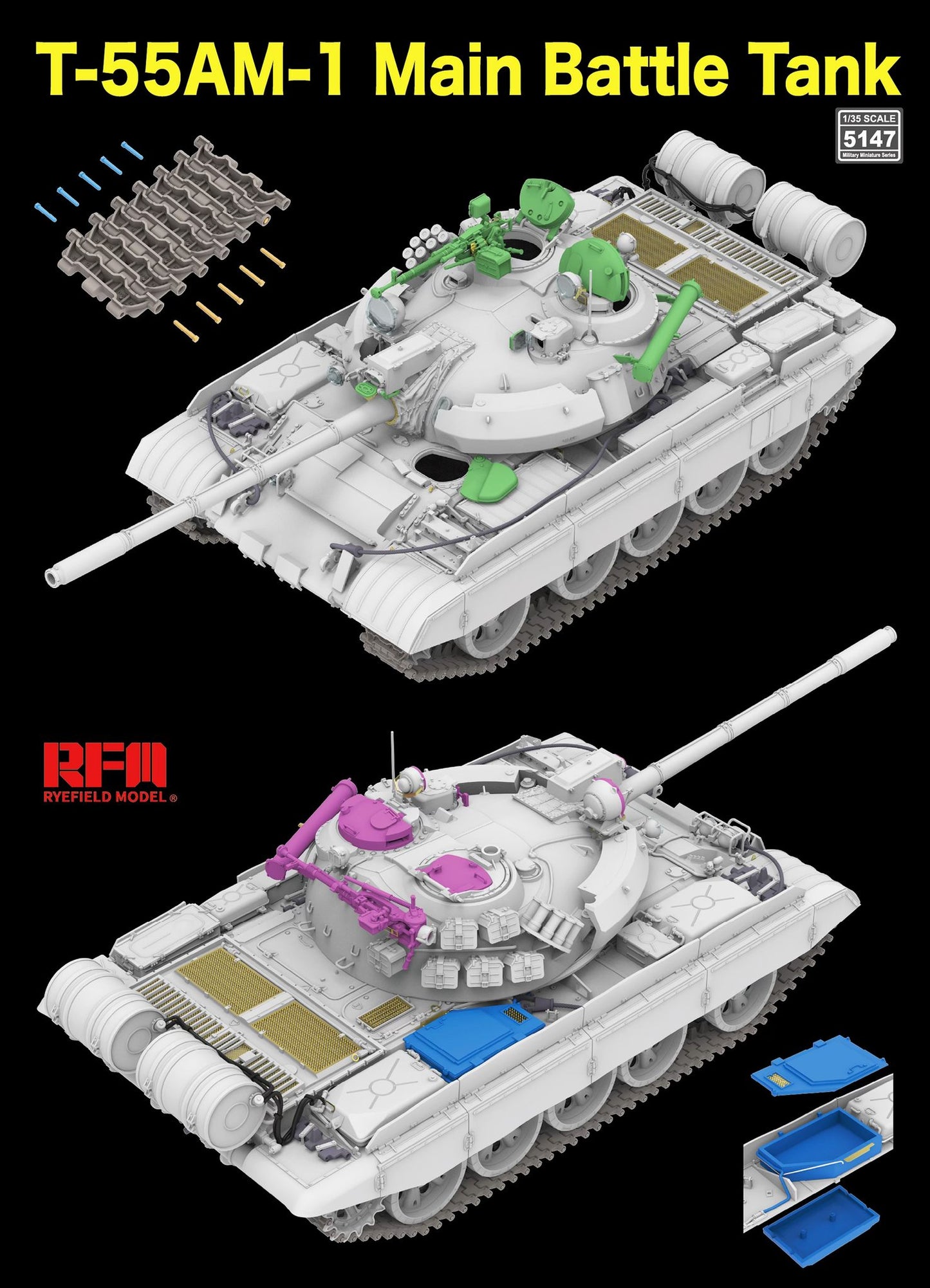 Rye Field 1/35 T-55AM-1 Main Battle Tank w/Workable tracks 5147