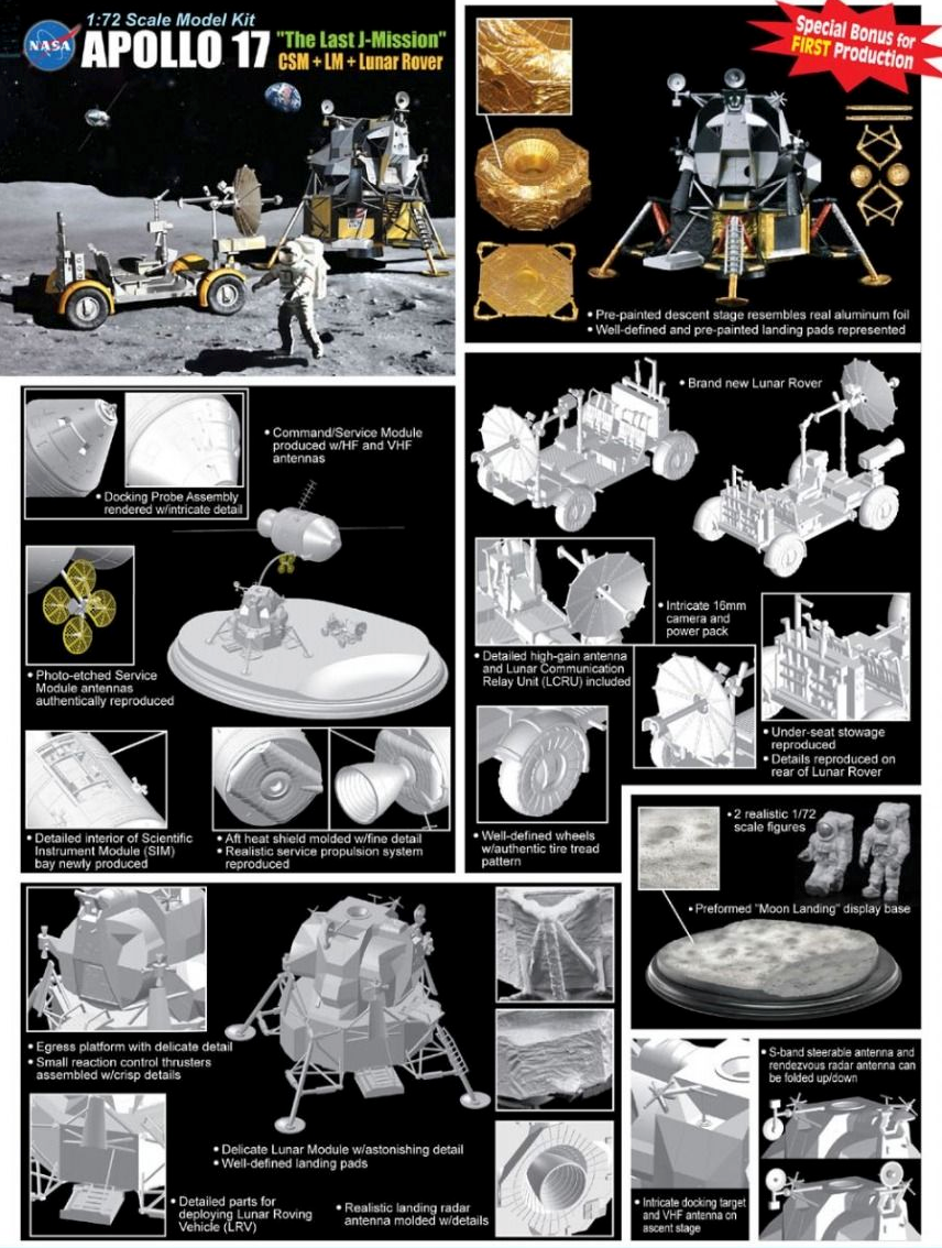 Dragon 1/72 11015 Apollo 17 "The Last J-Mission" CSM + LM + Lunar Rover