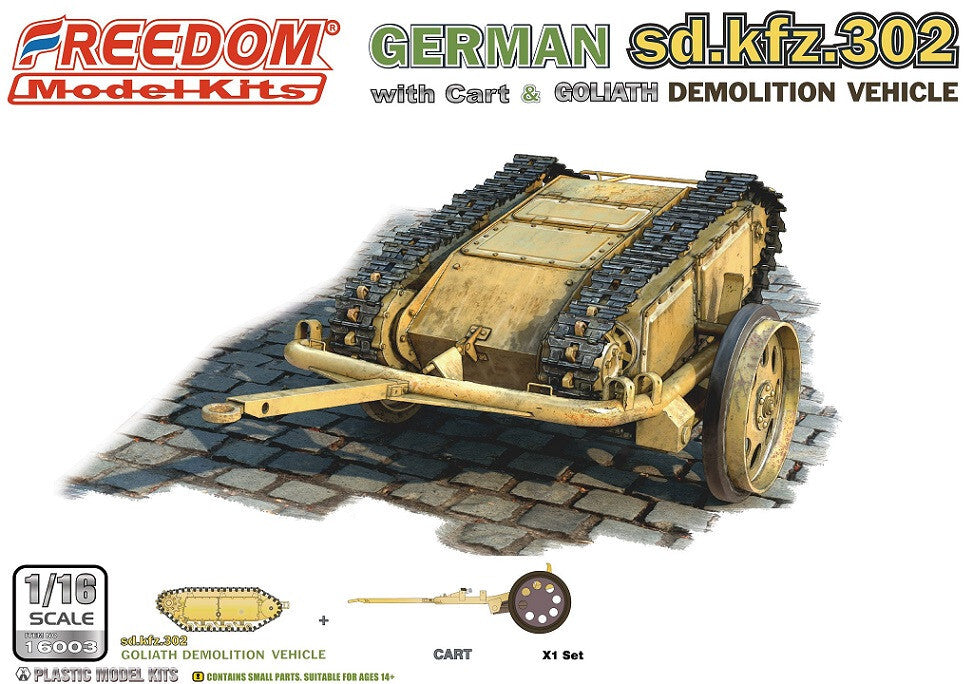 Freedom Model Kit 1/16 Sd.kfz. 302 Goliath Demolition Vehicle w/ Cart Model Ki