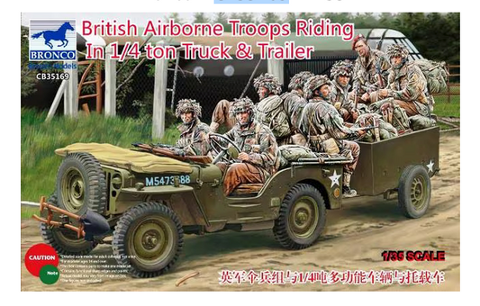 Bronco Model 1/35 British Airborne Troops Riding In 1/4 ton Truck & Trailer