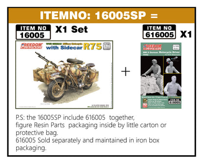 Freedom Model 1/16 R75 with Sidecar WWII German Motorcycle & Rider Figure